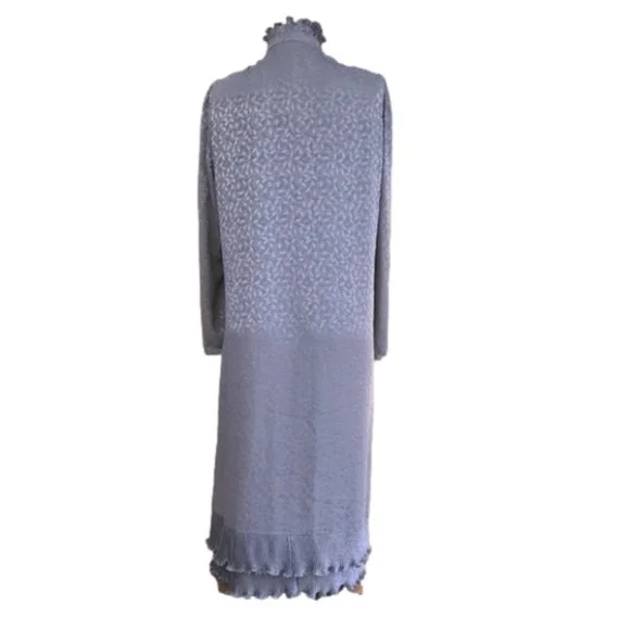 VTG 70s Iridescent Lavender Dress High Neck Ruffle Puff Sleeve Cottagecore M L - Picture 4 of 10